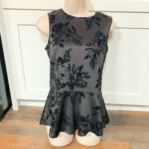 Women’s Bobeau Black Velvet Floral Peplum Shirt